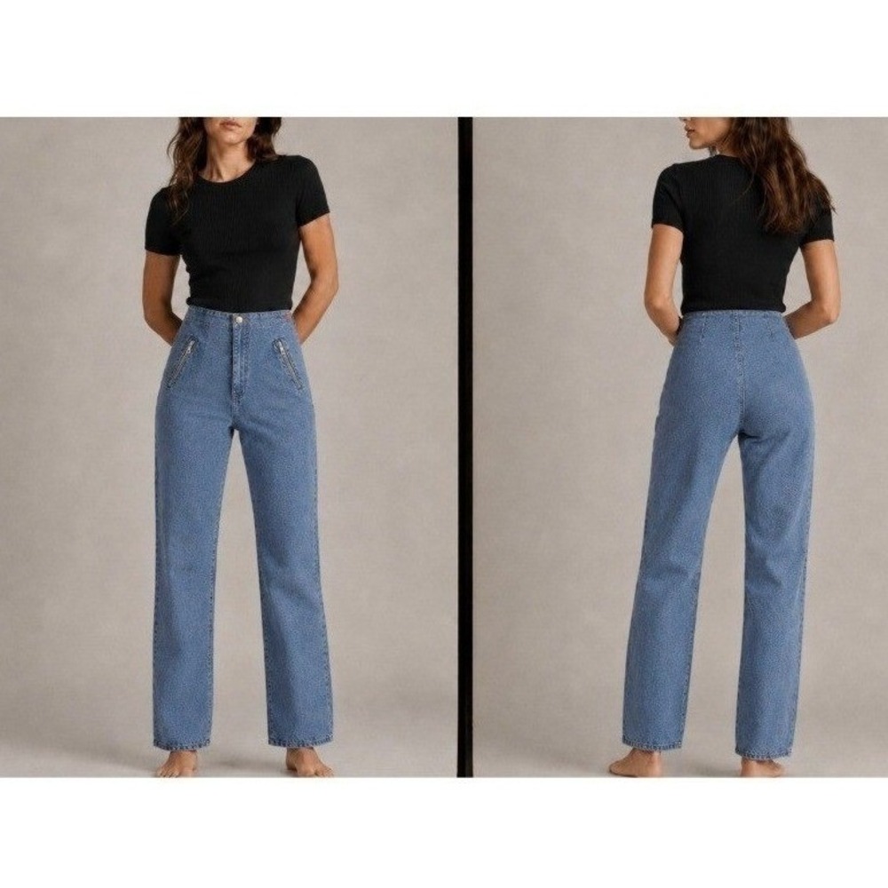 Vintage Vanilia Denim Jeans Womens 30" Waist High Rise Straight Leg Zip Pockets - Picture 3 of 16